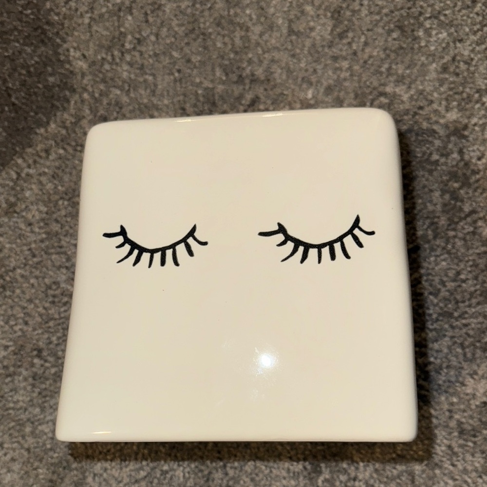 Rae Dunn - White Ceramic Trinket Dish with Eyelash Design